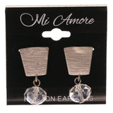 Silver-Tone & Clear Metal -Dangle-Earrings Bead Accents #LQE3231