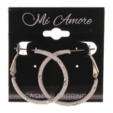 White & Silver-Tone Colored Metal Hoop-Earrings #LQE3234