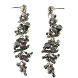 Silver-Tone & Black Colored Metal Dangle-Earrings With Crystal Accents