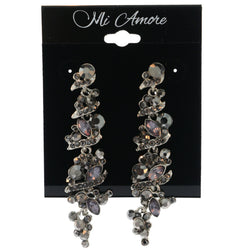 Silver-Tone & Black Colored Metal Dangle-Earrings With Crystal Accents