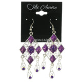 Silver-Tone & Purple Colored Metal Dangle-Earrings With Crystal Accents #LQE3242