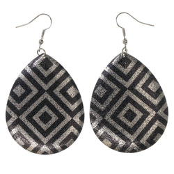 Silver-Tone & Black Colored Metal Dangle-Earrings #LQE3245