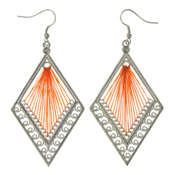 Silver-Tone & Orange Colored Metal Dangle-Earrings #LQE3246