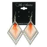 Silver-Tone & Orange Colored Metal Dangle-Earrings #LQE3246