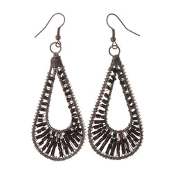 Silver-Tone & Black Colored Metal Dangle-Earrings With Bead Accents #LQE3247