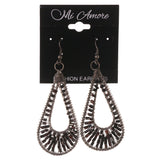 Silver-Tone & Black Colored Metal Dangle-Earrings With Bead Accents #LQE3247