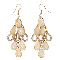 Gold-Tone & Peach Metal Chandelier-Earrings Crystal Accents #LQE3250