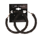 Black & Silver-Tone Colored Metal Hoop-Earrings With Bead Accents #LQE3255