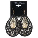 Black & Gold-Tone Colored Metal Dangle-Earrings With Bead Accents #LQE3260