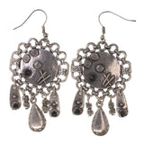 Silver-Tone & Black Colored Metal Dangle-Earrings With Bead Accents #LQE3262