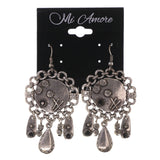 Silver-Tone & Black Colored Metal Dangle-Earrings With Bead Accents #LQE3262