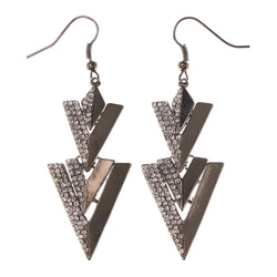 Silver-Tone & Black Colored Metal Dangle-Earrings With Crystal Accents #LQE3263