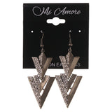 Silver-Tone & Black Colored Metal Dangle-Earrings With Crystal Accents #LQE3263