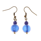 Blue & Gold-Tone Colored Acrylic Dangle-Earrings With Bead Accents #LQE3267