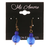 Blue & Gold-Tone Colored Acrylic Dangle-Earrings With Bead Accents #LQE3267