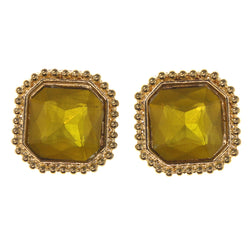 Yellow & Gold-Tone Colored Metal Stud-Earrings With Crystal Accents #LQE3277