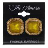 Yellow & Gold-Tone Colored Metal Stud-Earrings With Crystal Accents #LQE3277