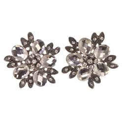 Flower Stud-Earrings With Crystal Accents  Silver-Tone Color #LQE3279