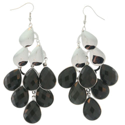 Black & Silver-Tone Metal Chandelier-Earrings With Crystal Accents