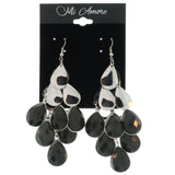 Black & Silver-Tone Metal Chandelier-Earrings With Crystal Accents