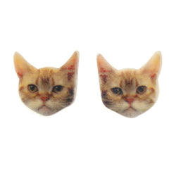Cat Stud-Earrings Peach & White Colored #LQE3280