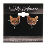 Cat Stud-Earrings Peach & White Colored #LQE3280