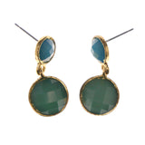 Green & Blue Colored Metal Drop-Dangle-Earrings With Bead Accents #LQE3284