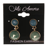 Green & Blue Colored Metal Drop-Dangle-Earrings With Bead Accents #LQE3284