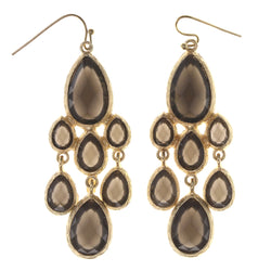 Gray & Gold-Tone Colored Metal Dangle-Earrings With Bead Accents #LQE3285