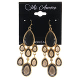 Gray & Gold-Tone Colored Metal Dangle-Earrings With Bead Accents #LQE3285