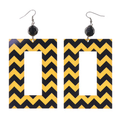 Chevron Dangle-Earrings With Bead Accents Yellow & Black Colored #LQE3287