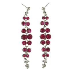 Pink & Silver-Tone Colored Metal Dangle-Earrings With Crystal Accents #LQE3288