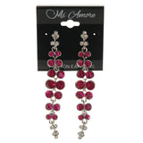 Pink & Silver-Tone Colored Metal Dangle-Earrings With Crystal Accents #LQE3288