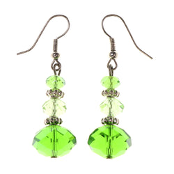 Green & Silver-Tone Colored Metal Dangle-Earrings With Bead Accents #LQE3295