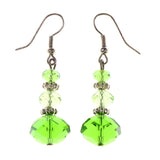 Green & Silver-Tone Colored Metal Dangle-Earrings With Bead Accents #LQE3295