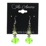 Green & Silver-Tone Colored Metal Dangle-Earrings With Bead Accents #LQE3295