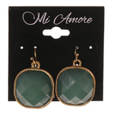 Green & Gold-Tone Colored Metal Dangle-Earrings With Bead Accents #LQE3296