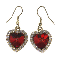 Heart Dangle-Earrings With Crystal Accents Red & Gold-Tone Colored #LQE3297
