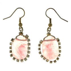 Pink & Gold-Tone Colored Metal Dangle-Earrings With Crystal Accents #LQE3299