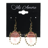 Pink & Gold-Tone Colored Metal Dangle-Earrings With Crystal Accents #LQE3299