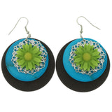 Wooden Dangle-Earrings With Green Flowers