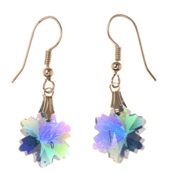 Leaf AB Finish Dangle-Earrings Bead Accents Blue & Silver-Tone #LQE3300