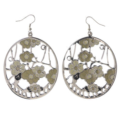 Flower Dangle-Earrings Silver-Tone & White Colored #LQE3308
