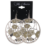 Flower Dangle-Earrings Silver-Tone & White Colored #LQE3308