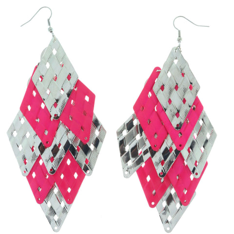 Silver-Tone & Pink Colored Metal Chandelier-Earrings