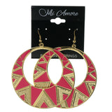 Pink & Gold-Tone Colored Metal Dangle-Earrings #LQE3310