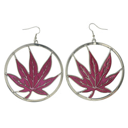 Leaf Dangle-Earrings Pink & Silver-Tone Colored #LQE3313