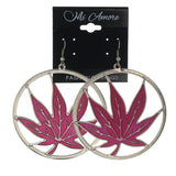 Leaf Dangle-Earrings Pink & Silver-Tone Colored #LQE3313