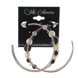 Black & White Colored Metal Dangle-Earrings With Bead Accents #LQE3317