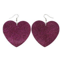 Glitter Sparkle Heart Dangle-Earrings Pink & Silver-Tone Colored #LQE3319